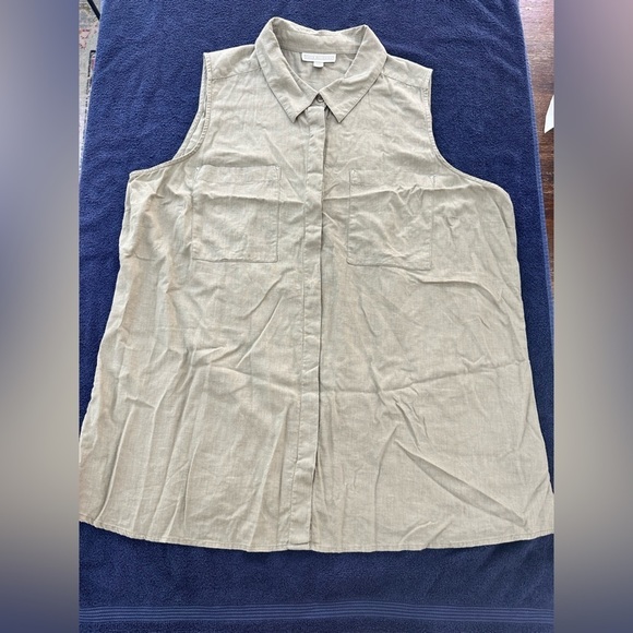 Dana Bachman Olive/Khaki Sleeveless Linen Blend Button Down Shirt Size XXL - Picture 9 of 10